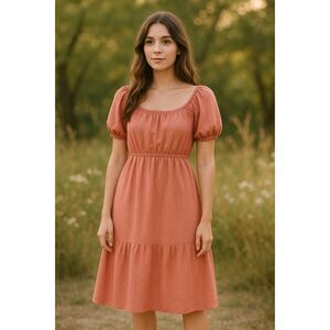 Love Tree Tiered Milkmaid Mini Linen Blend Boho Dress Cottagecore Western Size L